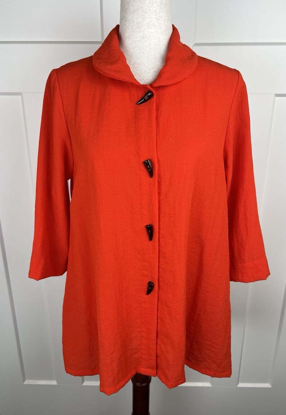 Fridaze 100% Linen Tunic XS S Orange Lagenlook Horn Buttons Hi Low Top